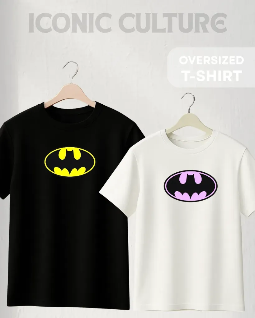 BATMAN & BATWOMAN COUPLE OVERSIZED TShirt (BLACK & WHITE, M, M)